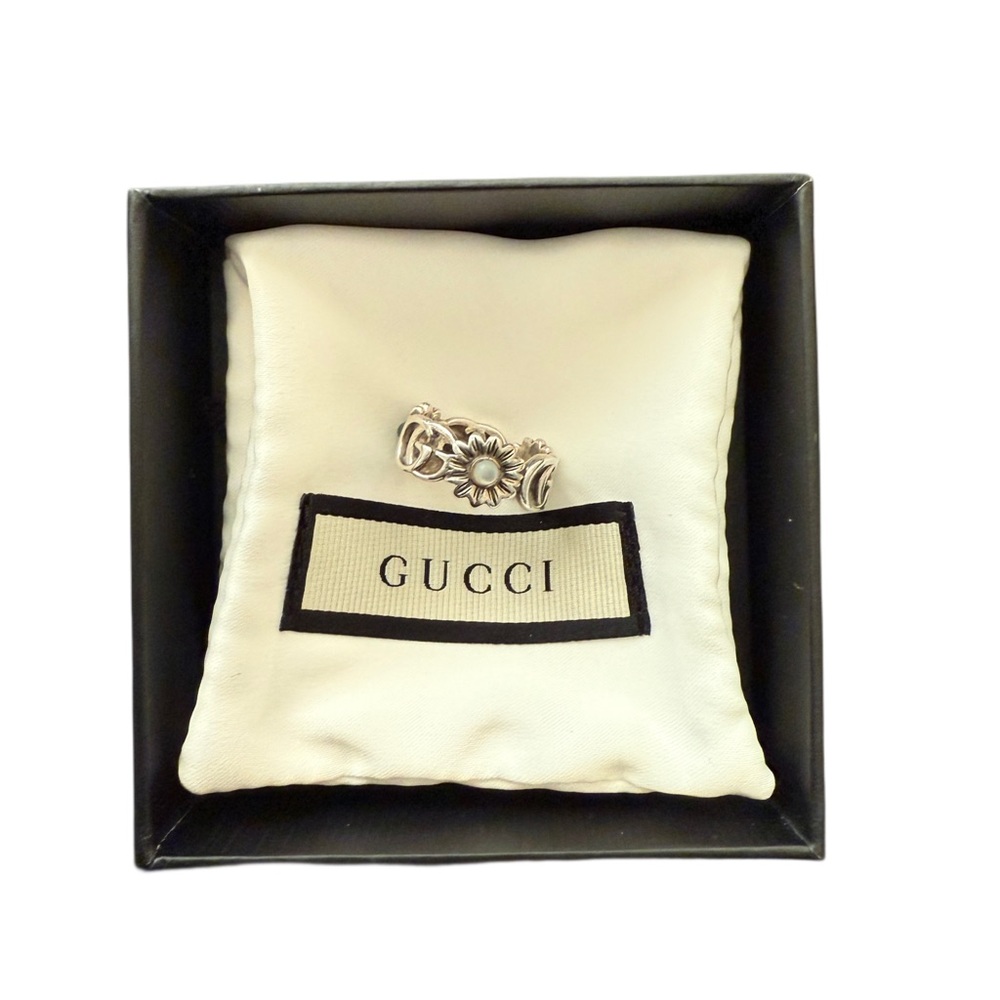 Gucci Double G Mother Of Pearl Turquoise Sterling Silver Ring Size 13 (6.5 US) - Picture 2 of 9